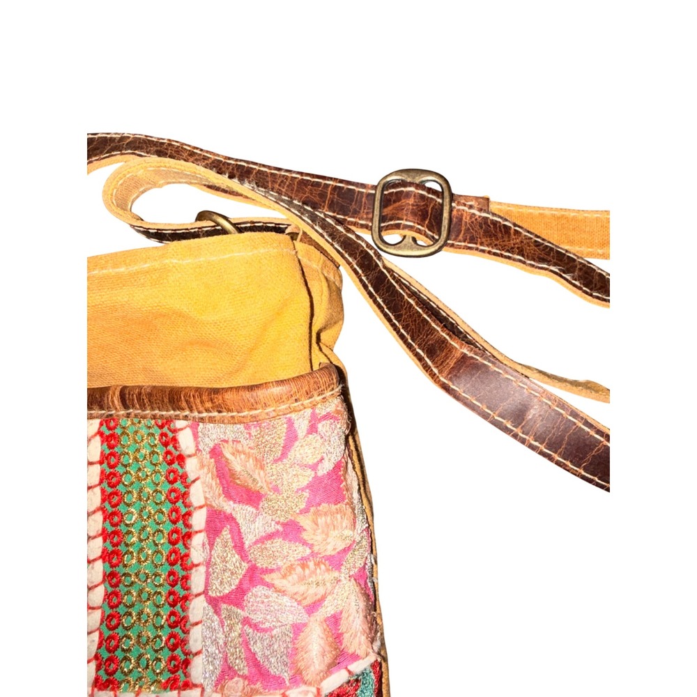 Boho Patchwork Embroidered Brhayna Bags Canvas Leather Crossbody Shoulder Bag - Picture 7 of 12